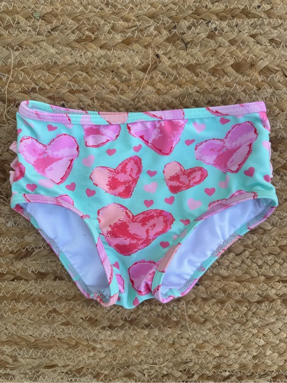 Ruffle Butts Girls Aqua Pink Ruffle Heart Diaper Cover 3T